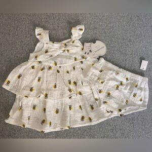 Koalababy Bumble Bee theme two piece girls 12-18m Sundress and boy short combo